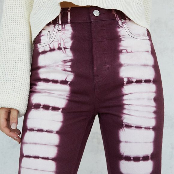 PacSun Tie Dye High Rise Straight Fit Jean, Women's Size 24 - Raspberry - Picture 5 of 16